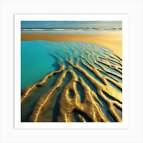 Liquid Sand, Golden Ripples on the Beach 3 Art Print