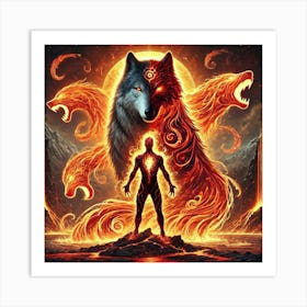 Yang Fire Wolf Symbiotic Bond Art Print