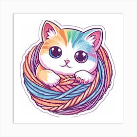 Rainbow Kitten In A Nest Art Print