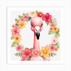Floral Baby Flamingo Nursery Illustration (5) Art Print