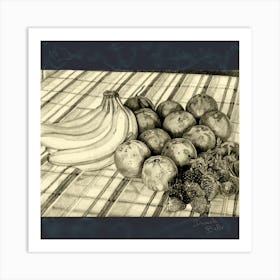 composition with fruit on the table; dark background Art Print