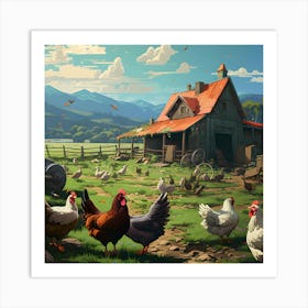 Chickens On The Farm Art Print