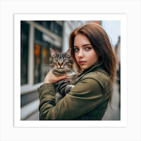 Cat And Woman Photo Art Print