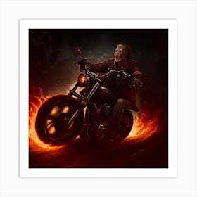 Man Riding A Motorcycle On Fire Art Print