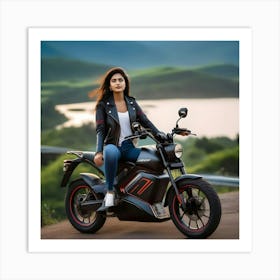 Woman On A Motorcycle Art Print