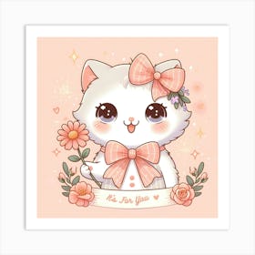 Cute Cat With Flowers 1 Art Print