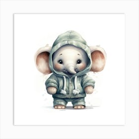 Watercolour Cartoon Elephant In A Hoodie 1 Art Print