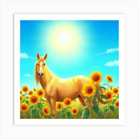 Horse In A Sunflower Field Art Print