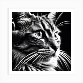 Black And White Cat Portrait Art Print