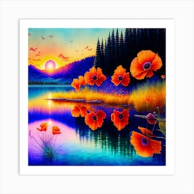 Sunset With Poppies Art Print