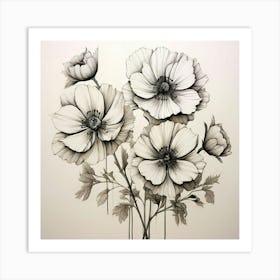 Black And White Drawing Of Flowers Art Print