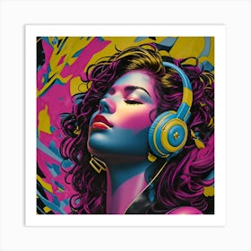 Woman Listening To Music Art Print