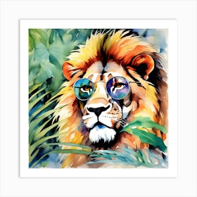 Lion in Glasses Liquid ink Art Print