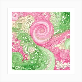 Pink And Green Swirls 4 Art Print