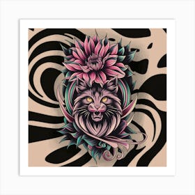 Cat With Flowers 3 Art Print