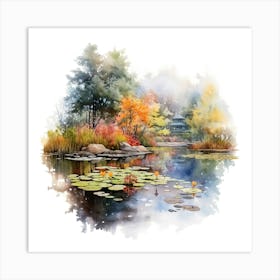 Watercolor Of A Pond Art Print