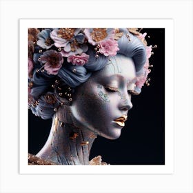 Woman With Flowers On Her Head 1 Art Print