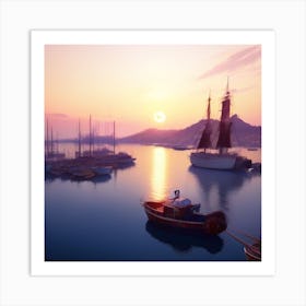 Sunset In The Harbor Art Print