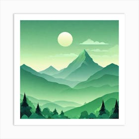 Misty mountains background in green tone 129 Art Print