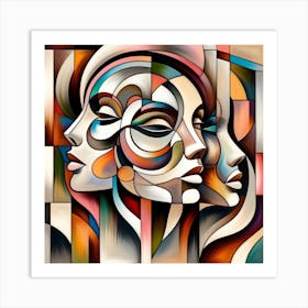 Abstract Women'S Faces 1 Art Print