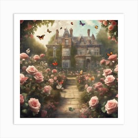 Roses And Butterflies Art Print