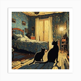The Bedroom With Black Cats, Vincent Van Gogh Inspired Art Print 3 Art Print