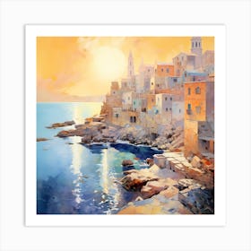 Mediterranean Dreams: Pastel Palette by the Seaside Art Print