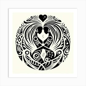 Tribal African Art Silhouette of a couple of lovers 2 Art Print