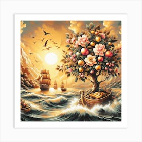 A magical sunset on a sailing ship in the ocean 3 Art Print