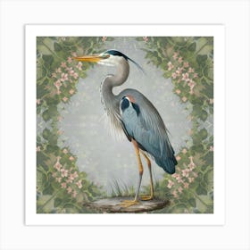 Great Blue Heron William Morris Style Bird (2) Art Print