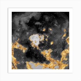 100 Nebulas in Space with Stars Abstract in Black and Gold n.068 Art Print