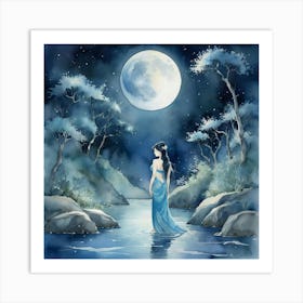 Moonlight Over The River The Magic Of Watercolor A Dee 3 Art Print