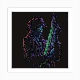 Neon Jazz Saxophone Player Canvas  Art Print