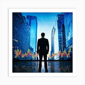 Career Progress Graph Soaring Upwards Against A Backdrop Of A Bustling Wall Street A Businessman In (1) Art Print