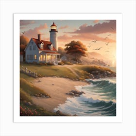 Lighthouse At Sunset 12 Art Print