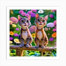 Two Cats In The Garden Art Print