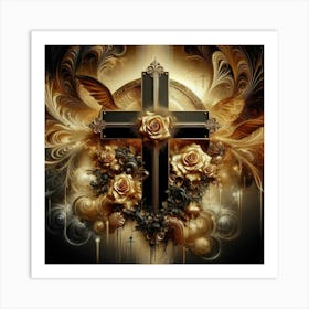 Cross And Roses Art Print