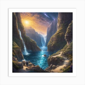 Waterfall In The Mountains Art Print