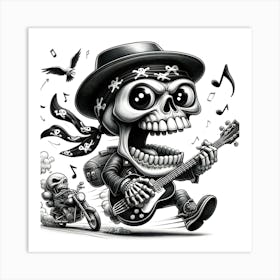 Skeleton With Guitar 4 Art Print