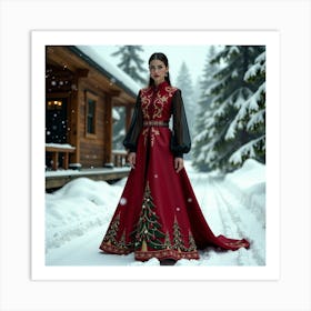 Russian Woman In Red Dress Art Print