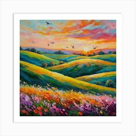 Sunset In The Meadow Art Print