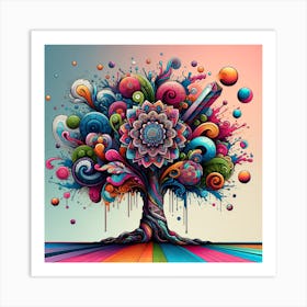 "Psychedelic Arbor" is a vibrant, intricate artwork that takes you on a visual journey through its explosion of colors and patterns. The focal point is a tree, its branches unfolding into an elaborate mandala, symbolizing growth, unity, and the cycle of life. Orbs and paisleys float around, adding a dreamlike quality to the piece. This art is perfect for those who love a fusion of nature with the imaginative realms of psychedelic and fantasy art. It's an ideal choice for creating an engaging and thought-provoking ambiance in any space, inviting viewers to lose themselves in the details and colors of a world where creativity knows no bounds. "Psychedelic Arbor" isn't just a piece of art; it's a gateway to an otherworldly experience. Art Print