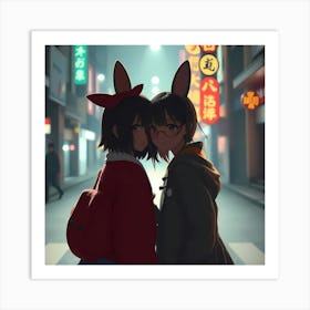 Two Anime Girls Hugging Affiche