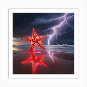 Stormy Sea with red starfish Art Print