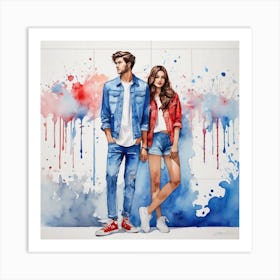 Couple In Denim Art Print