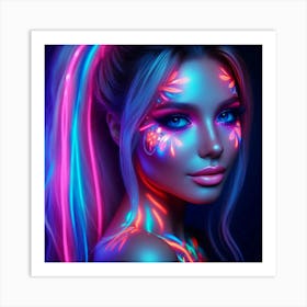 A woman and glowing neon 3 Art Print