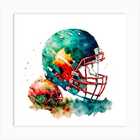 Vibrant Watercolor Painting Of Football Helmets Art Print