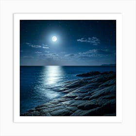 Full Moon Over The Sea Art Print