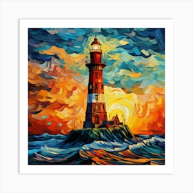 Lighthouse At Sunset 17 Art Print