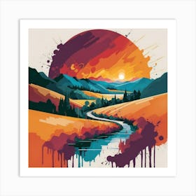 The wide, multi-colored array has circular shapes that create a picturesque landscape 8 Art Print